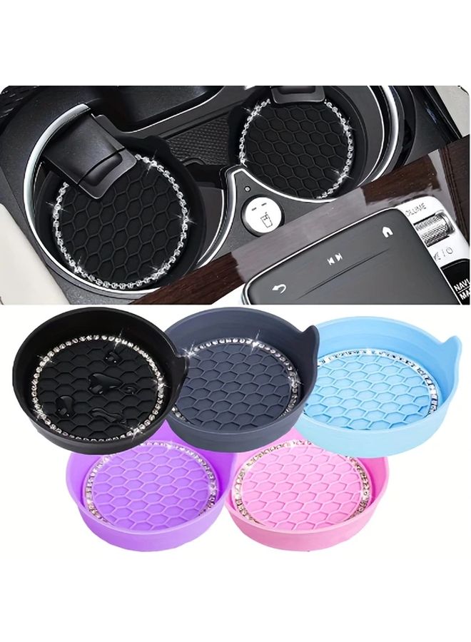 2PCS Green Rhinestone Silicone Car Cup Coasters Non Slip Universal Vehicle Cup Holder Accessories - Image 4